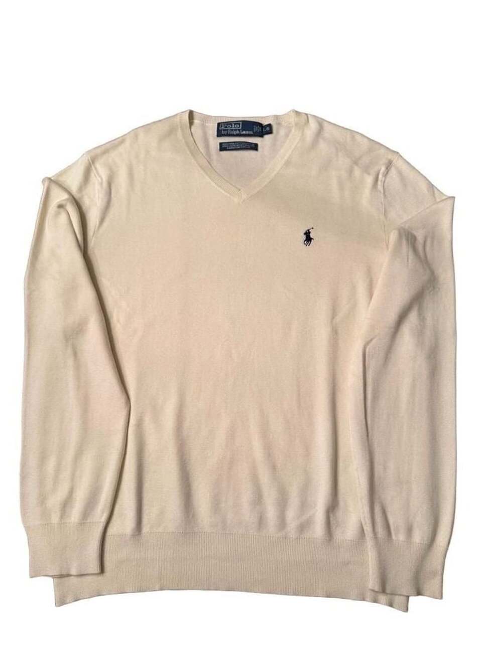 Polo Ralph Lauren V-Neck Sweater Size L Cream Pima Cotton